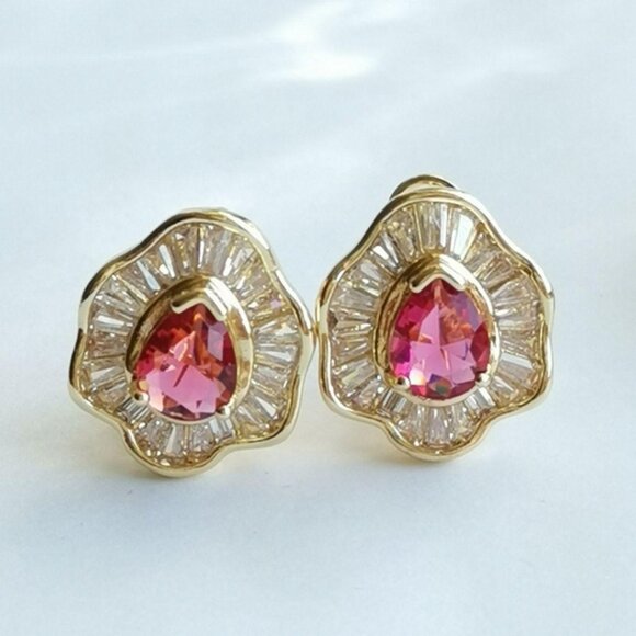 Teardrop Pink Topaz CZ Omega Lever Back Earrings 🆕 - Picture 1 of 7